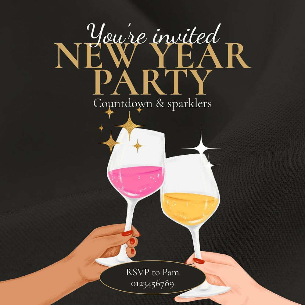 New Year party post template, editable social media design