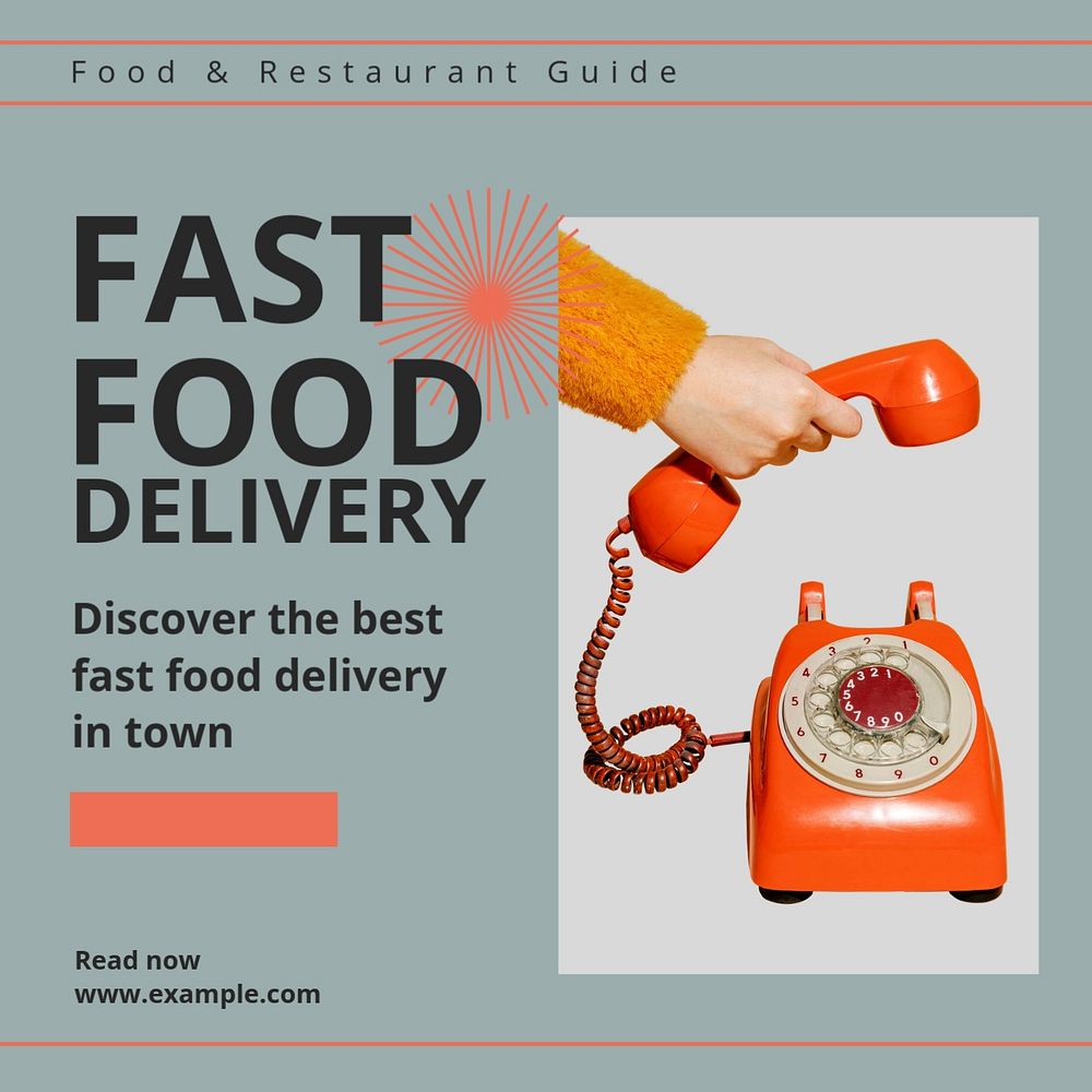 Fast food delivery Instagram post template, editable text