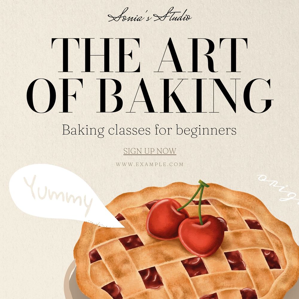 Baking class Facebook post template, editable design