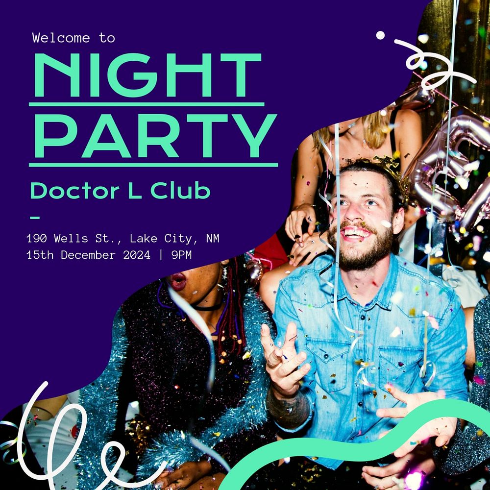 Night party Instagram post template, editable text