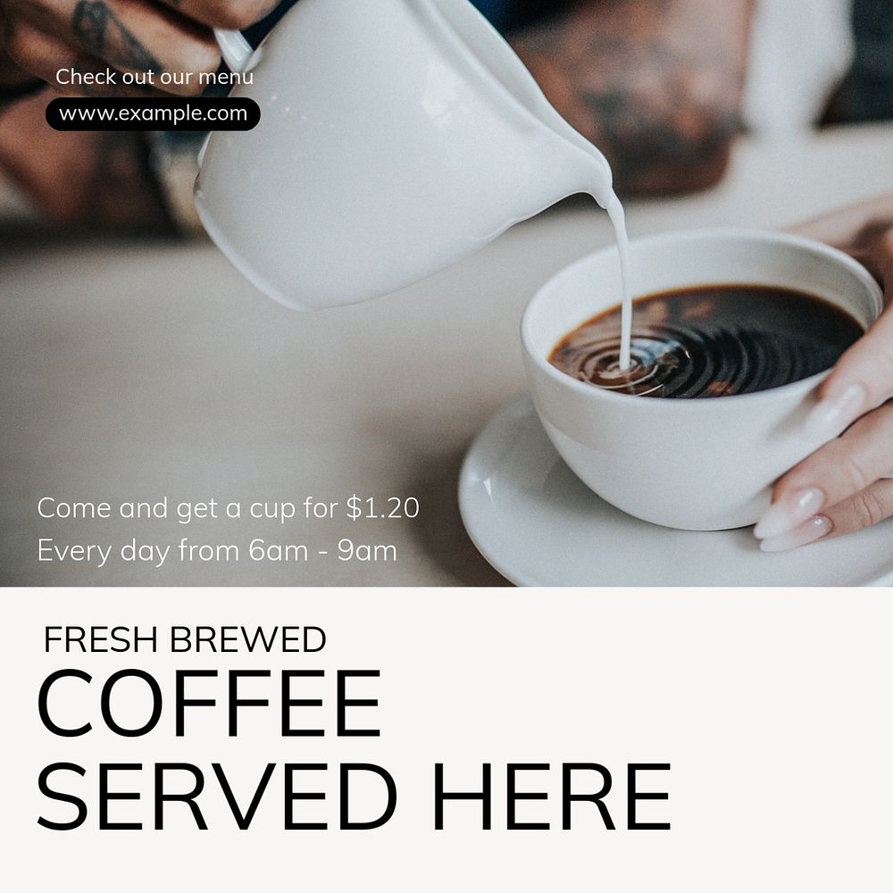 Fresh coffee Instagram post template, editable text