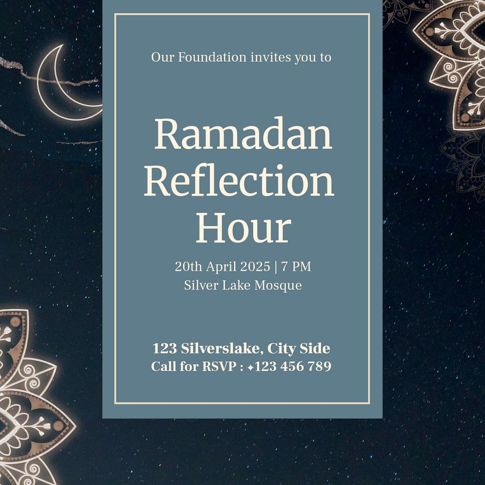 Ramadan reflection hour post template, editable social media design