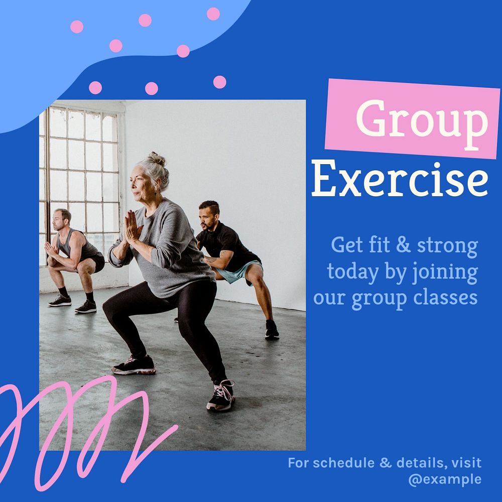 Group exercise Instagram post template, editable text