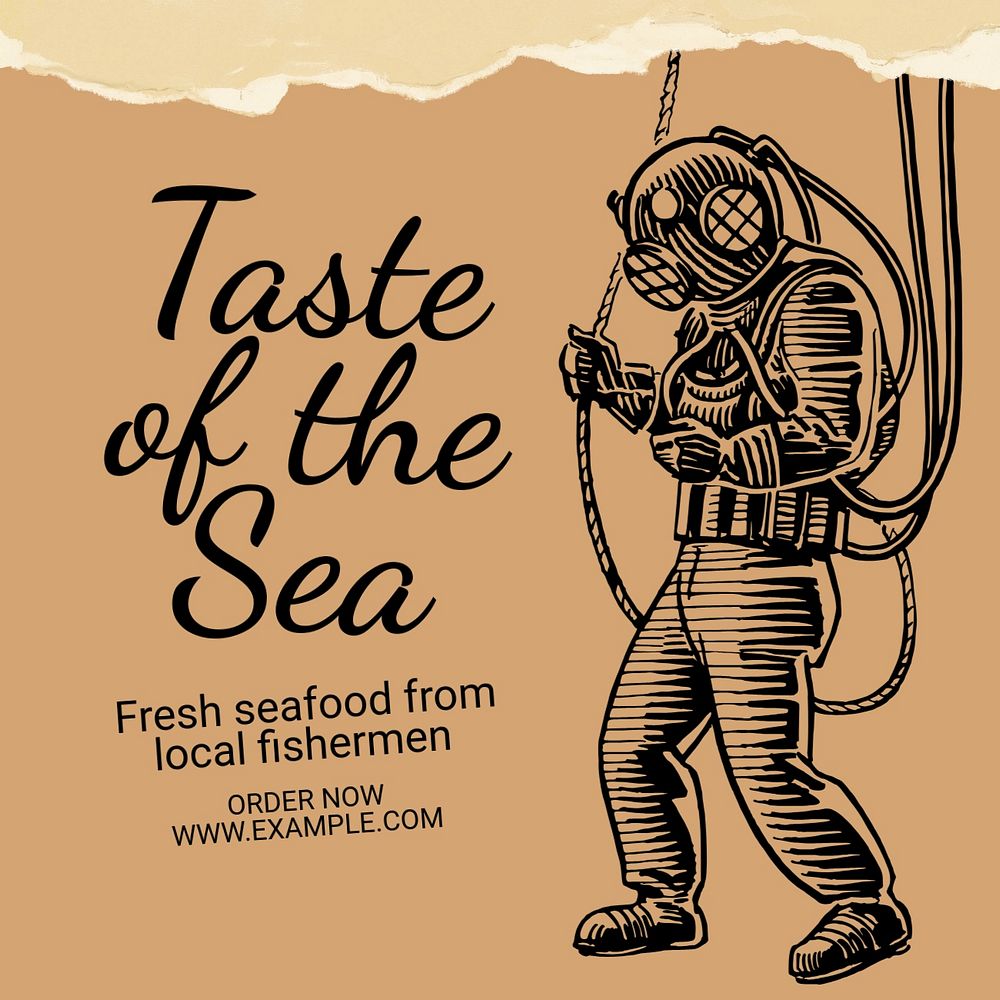 Seafood restaurant Instagram post template, editable text