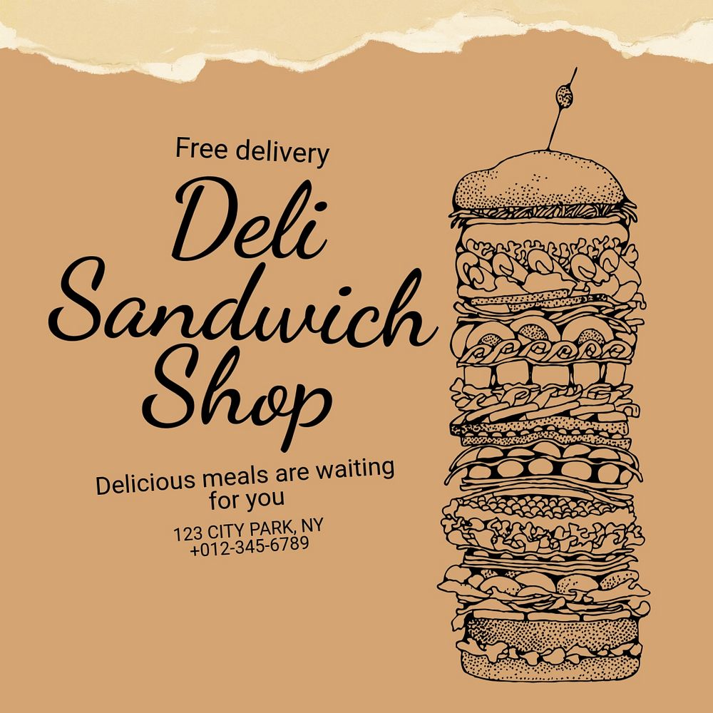 Deli shop Instagram post template, editable text