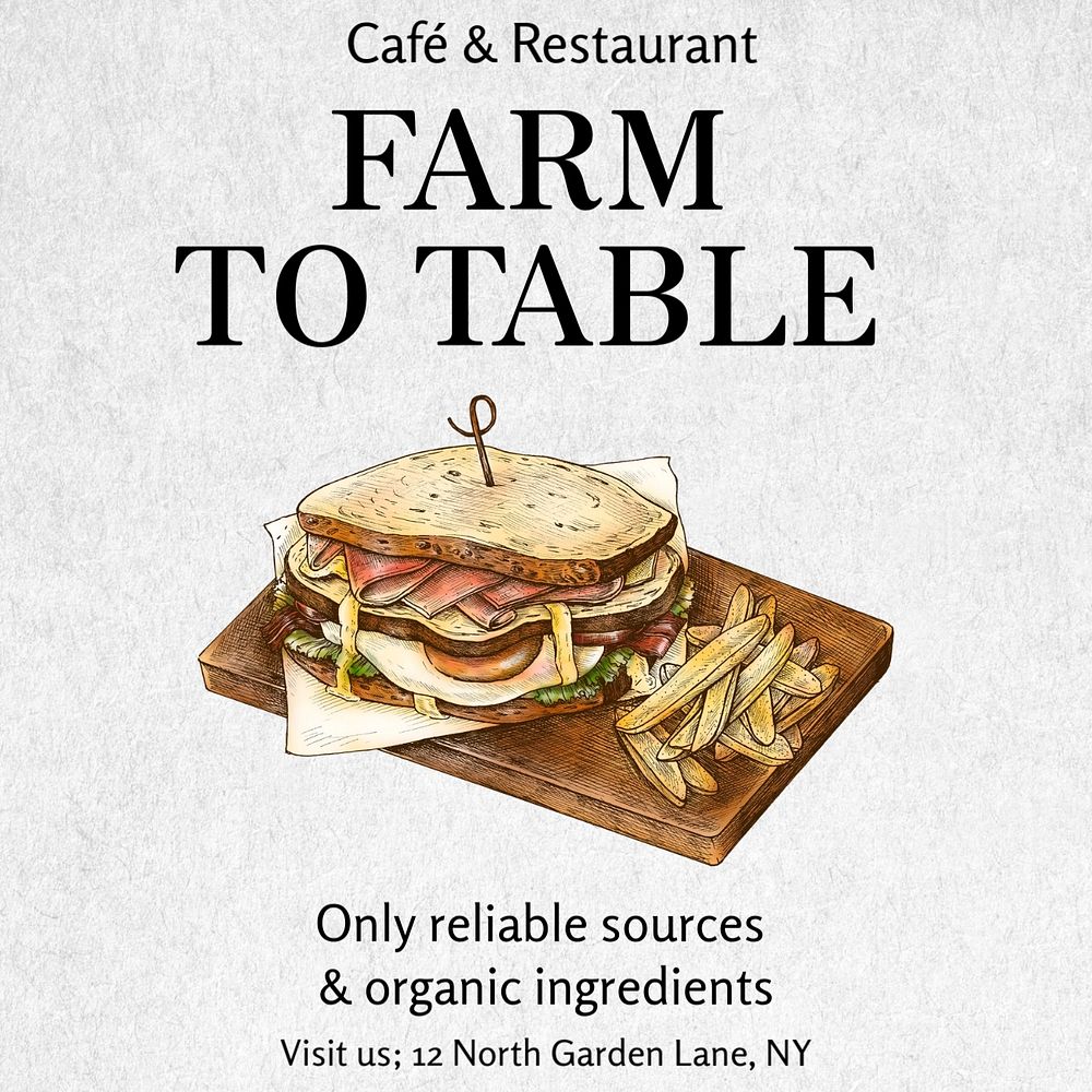 Organic food restaurant post template, editable social media design