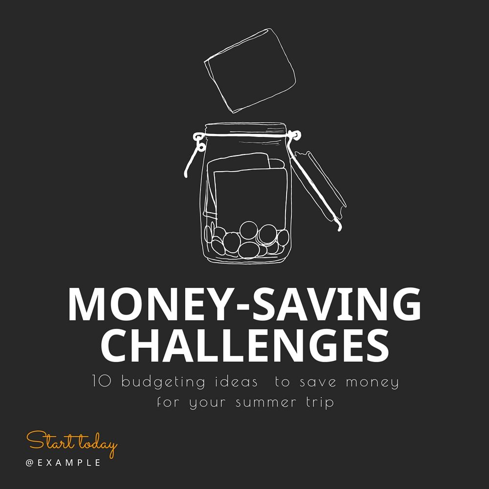 Money-saving challenge Instagram post template, editable text