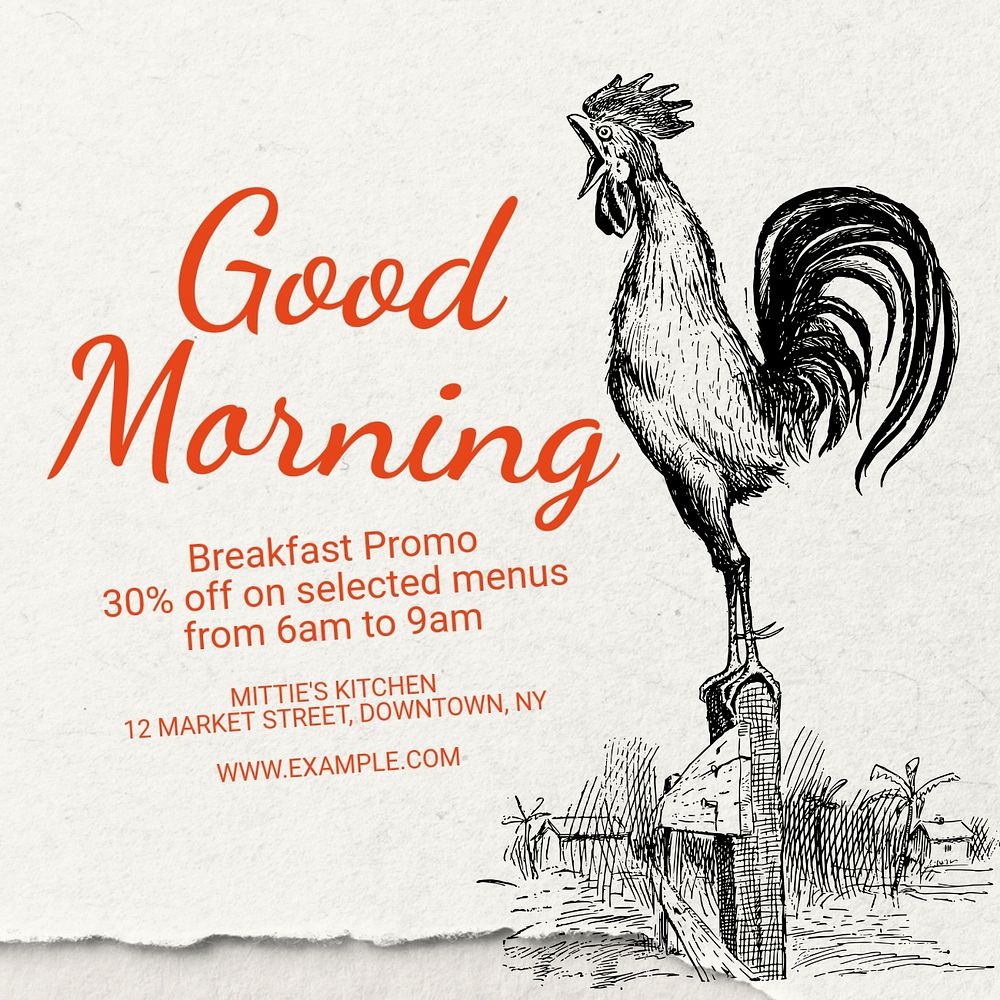 Good morning, breakfast Instagram post template, editable text