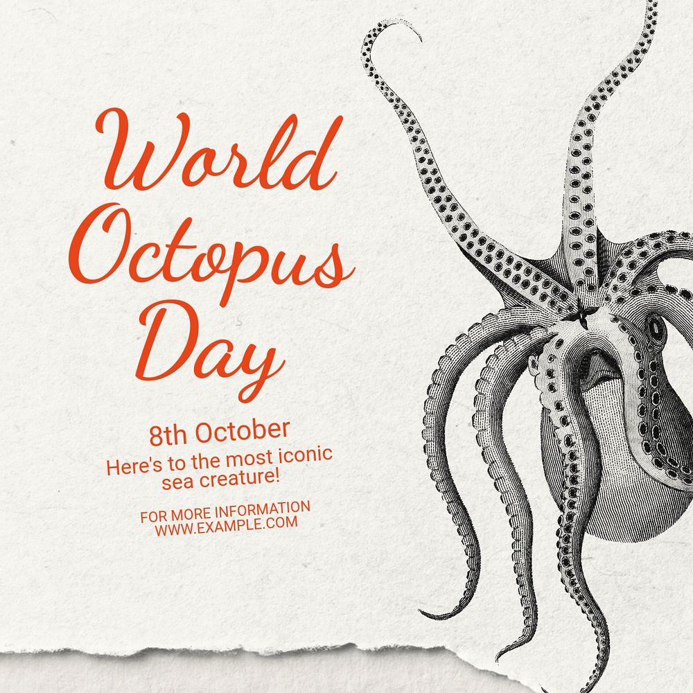 World octopus day Instagram post template, editable text