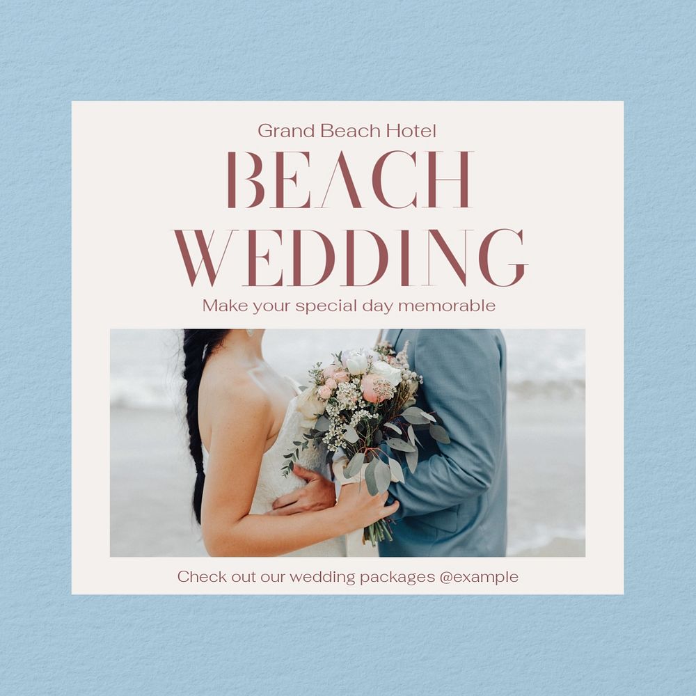 Beach wedding Instagram post template, editable text