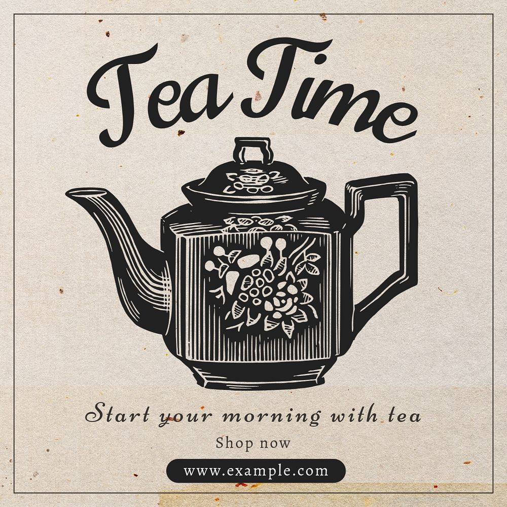 Tea time Instagram post template, editable text