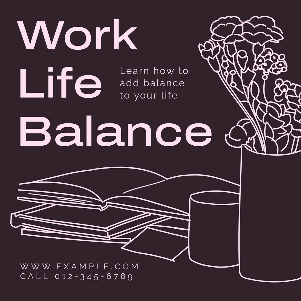 Work life balance Instagram post template, editable text