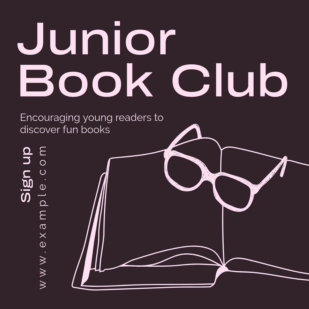 Junior book club Instagram post template, editable text