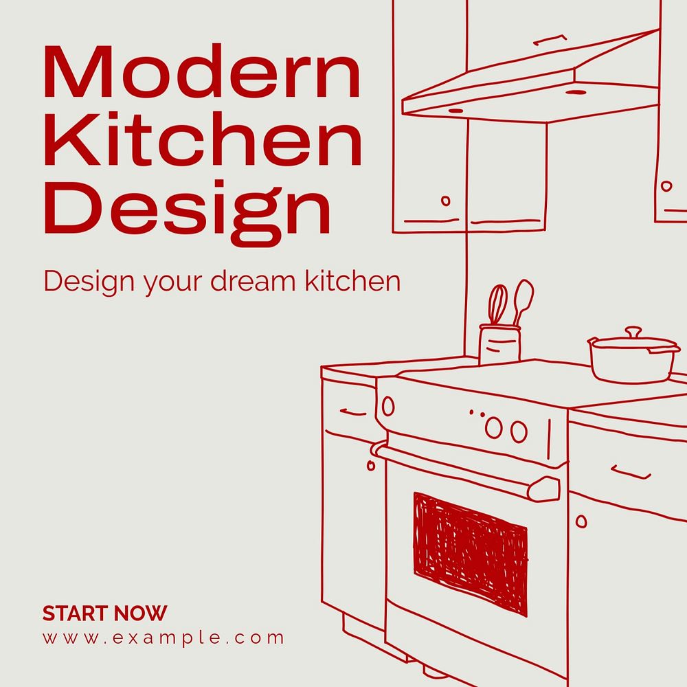 Modern kitchen design  Instagram post template, editable text