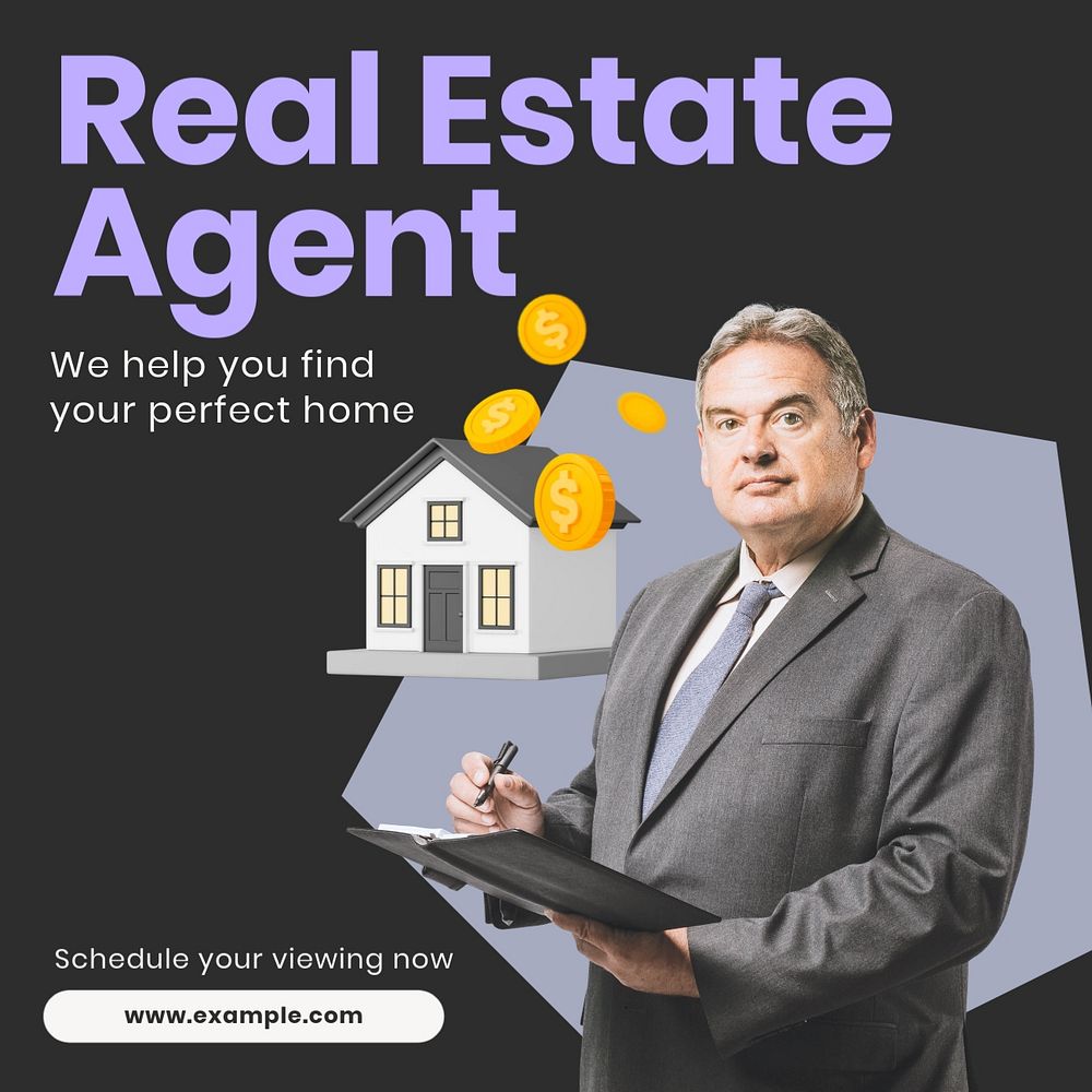 Real estate agent Instagram post template, editable text