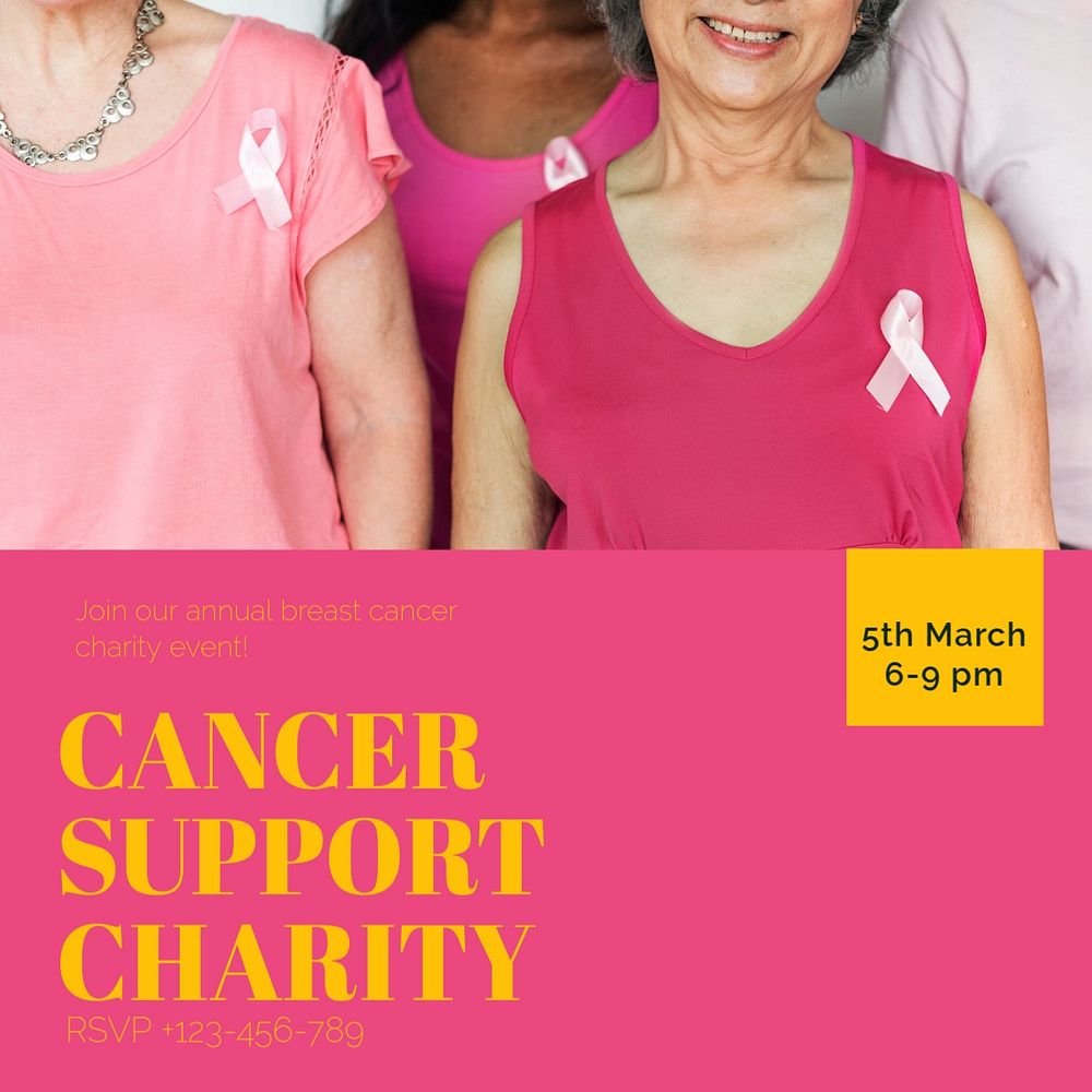 Cancer support charity Instagram post template, editable text