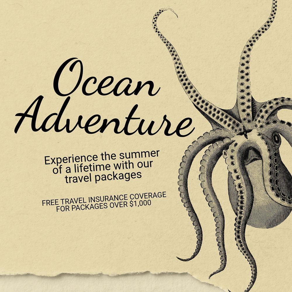 Ocean adventure Instagram post template, editable text