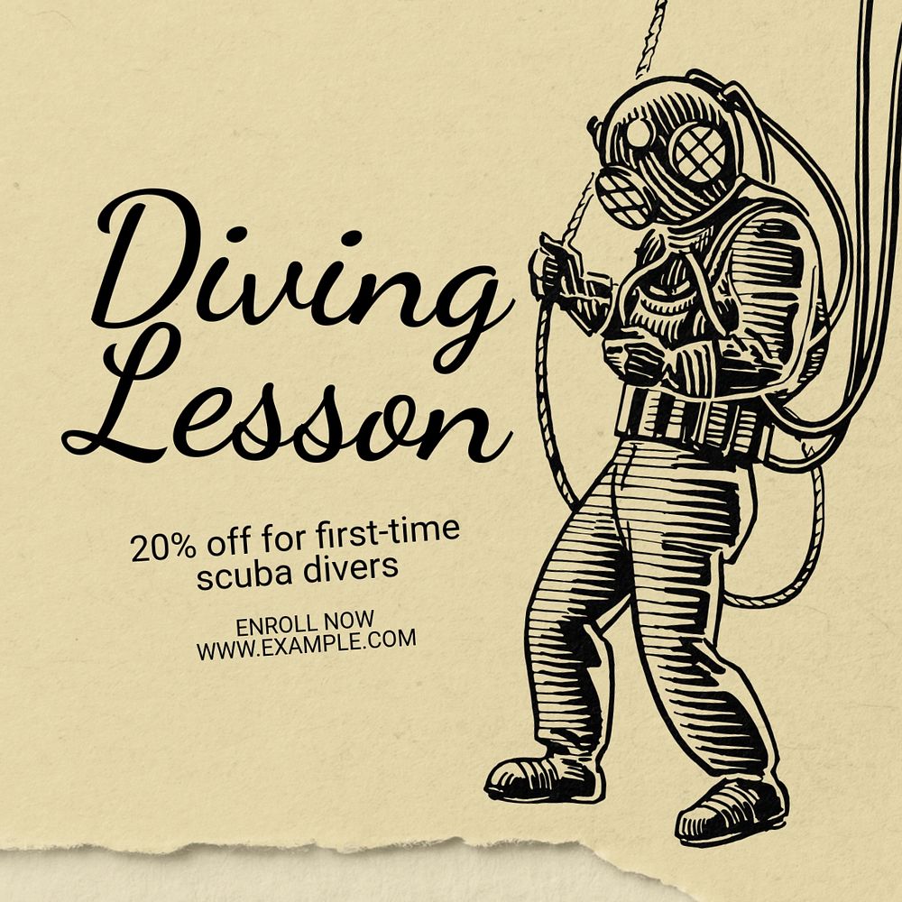 Diving school Instagram post template, editable text