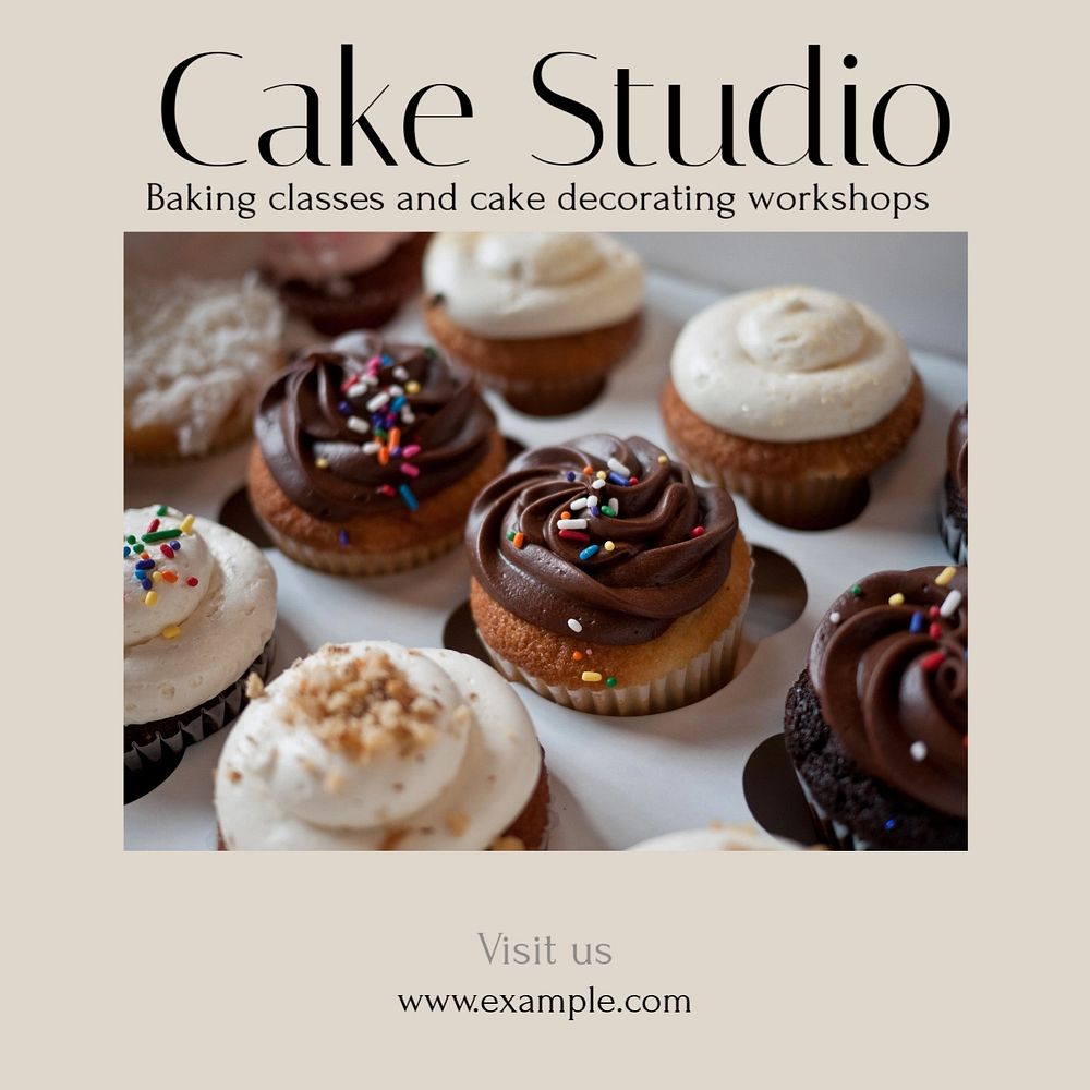 Cake studio Instagram post template, editable text