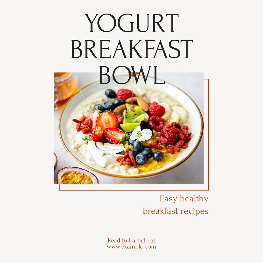 Yogurt breakfast Instagram post template, editable text