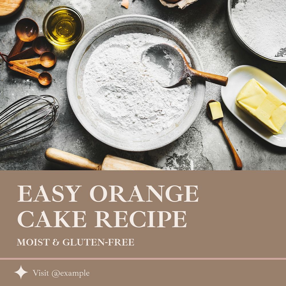 Orange cake recipe Instagram post template, editable text