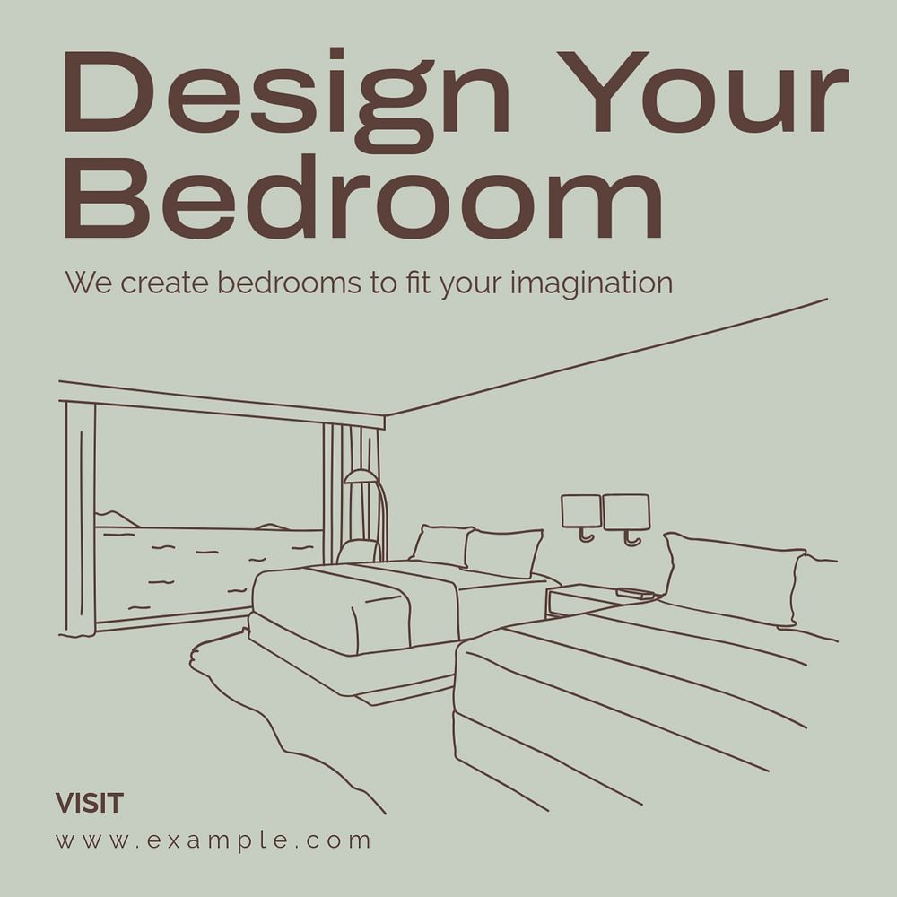 Bedroom design Instagram post template, editable text