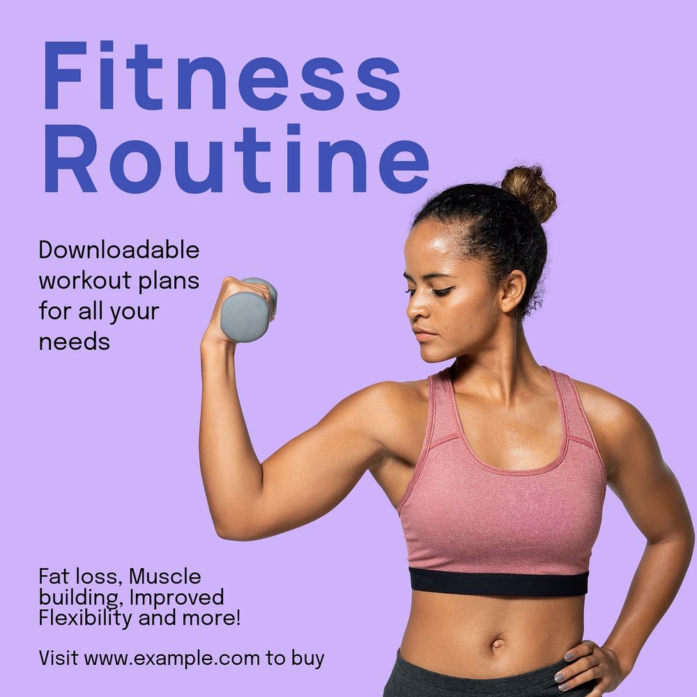 Fitness routine guides Instagram post template, editable text