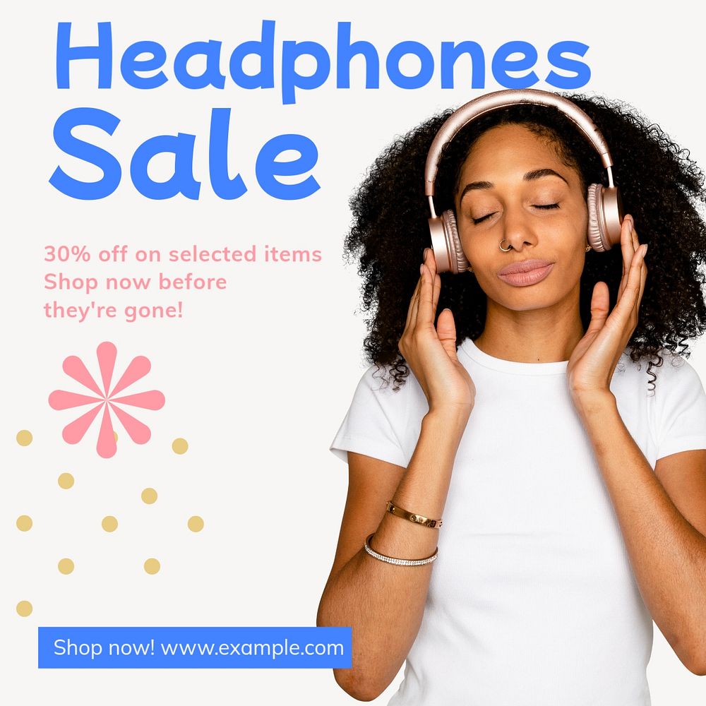 Headphones sale Instagram post template, editable text