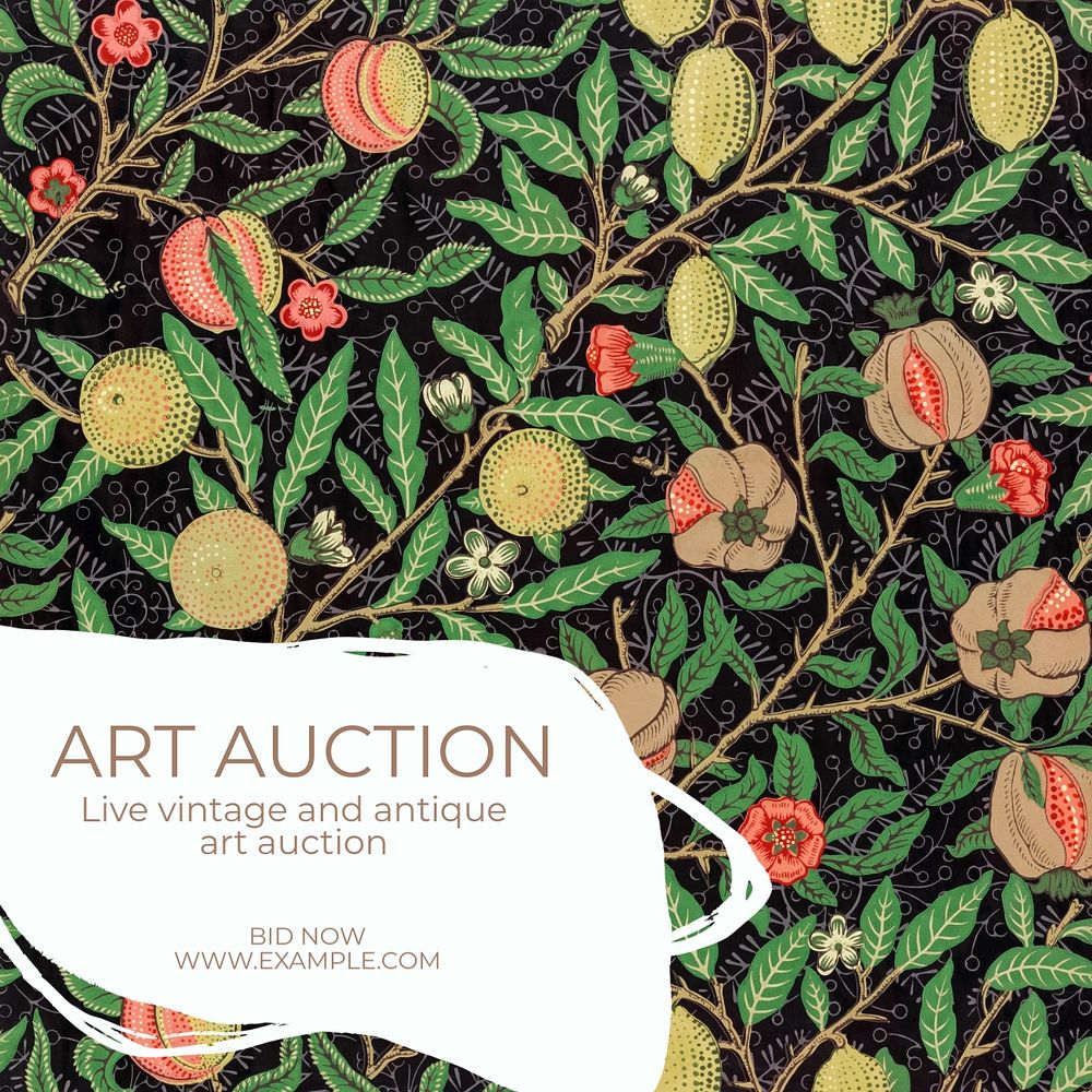 Art auction Instagram post template, editable text