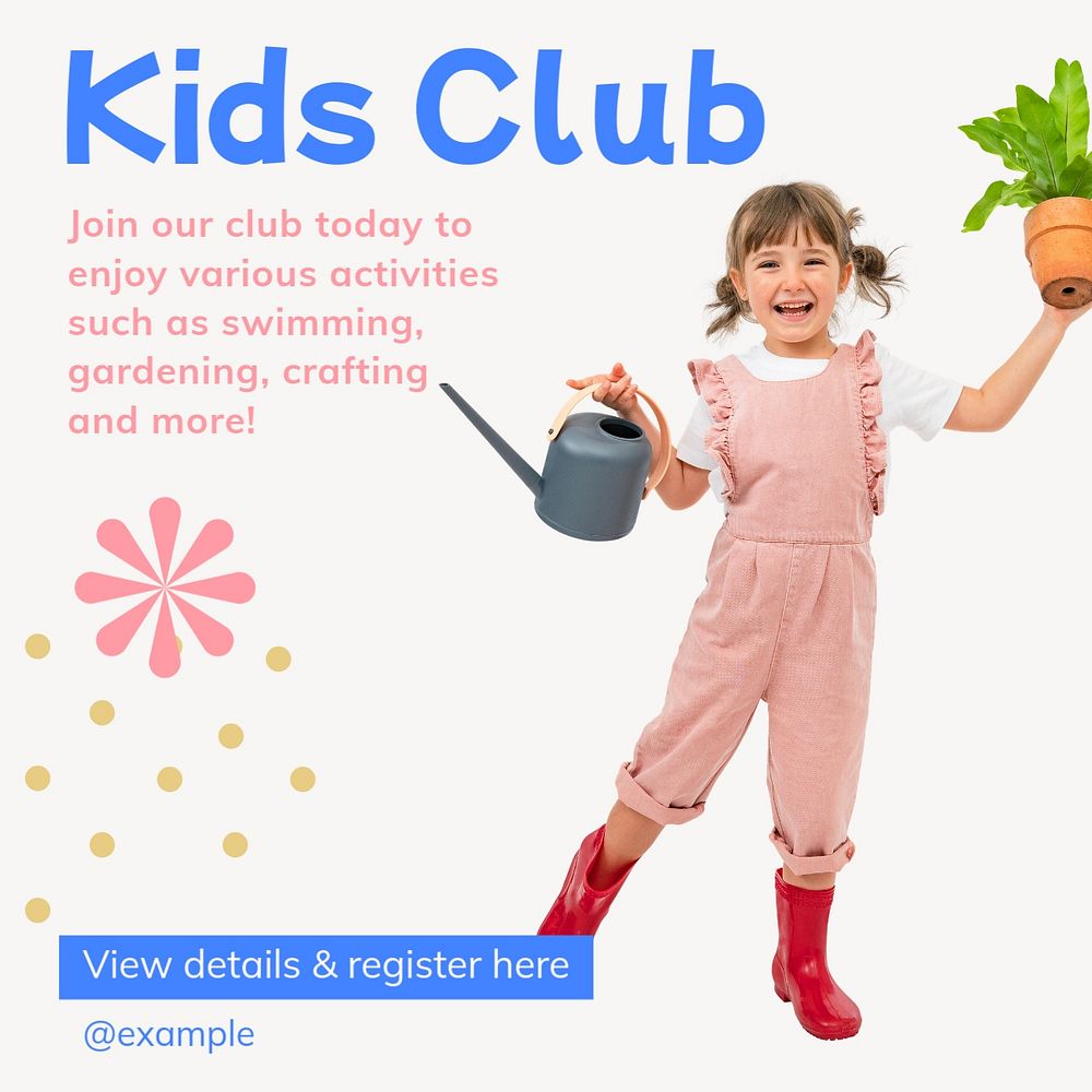 Kid club Instagram post template, editable text