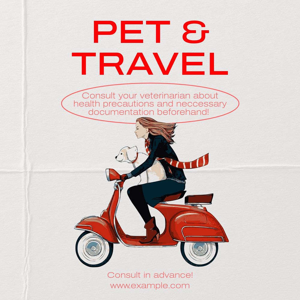 Pet & travel Instagram post template, editable text