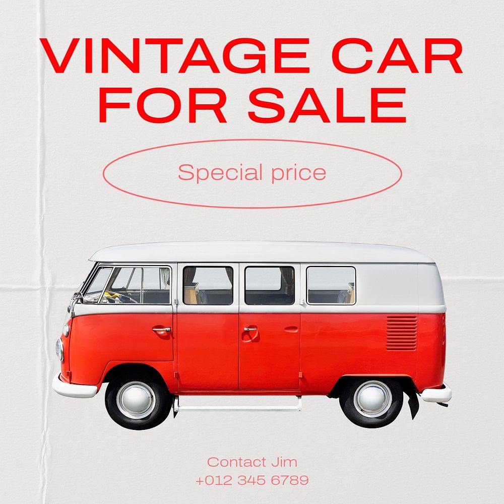 Vintage car sale post template, editable social media design