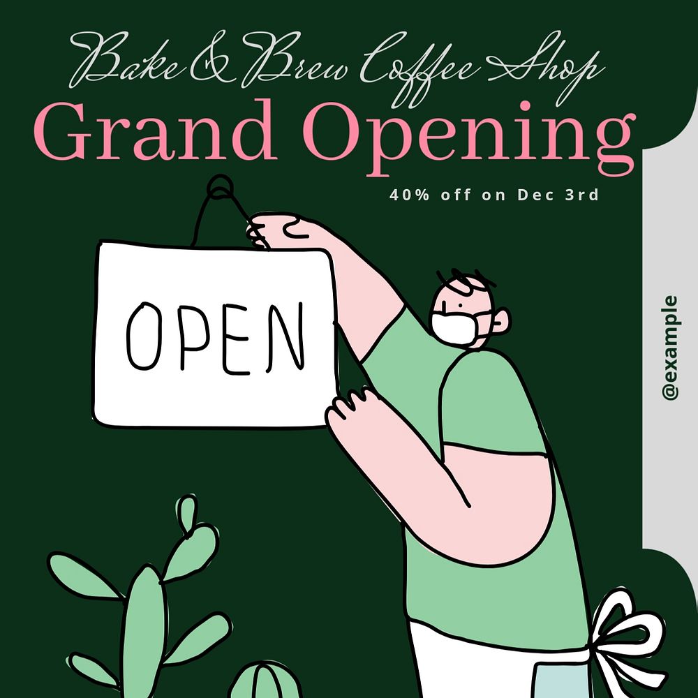 Grand opening Instagram post template, editable text