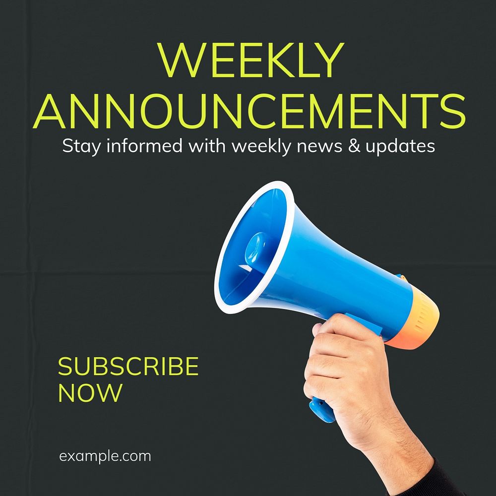 Weekly announcements Instagram post template, editable text