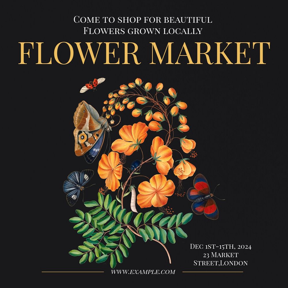 Flower market Instagram post template, editable text