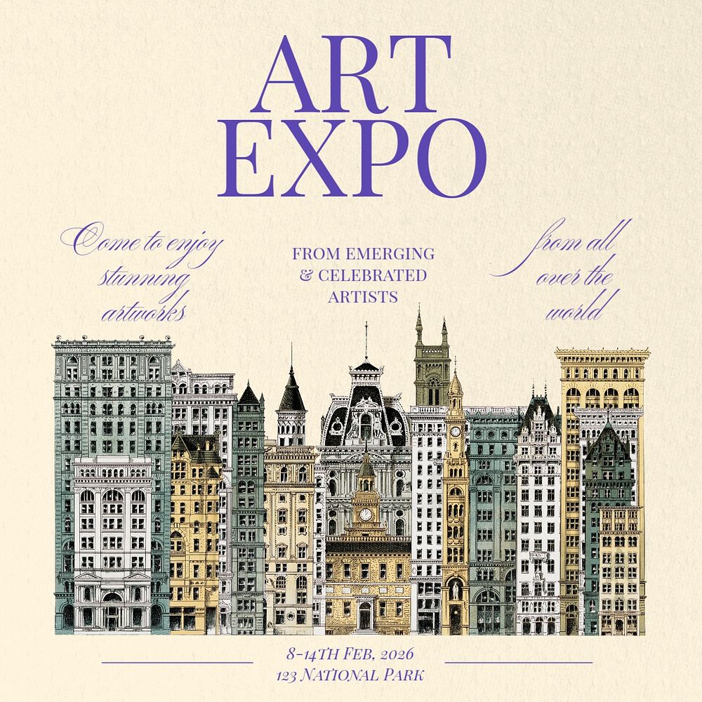 Art expo Instagram post template, editable text