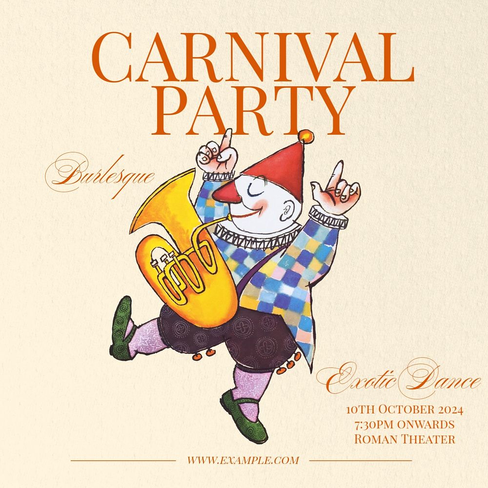 Carnival party Instagram post template, editable text