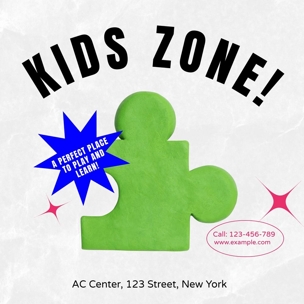 Kids zone Facebook post template, editable design