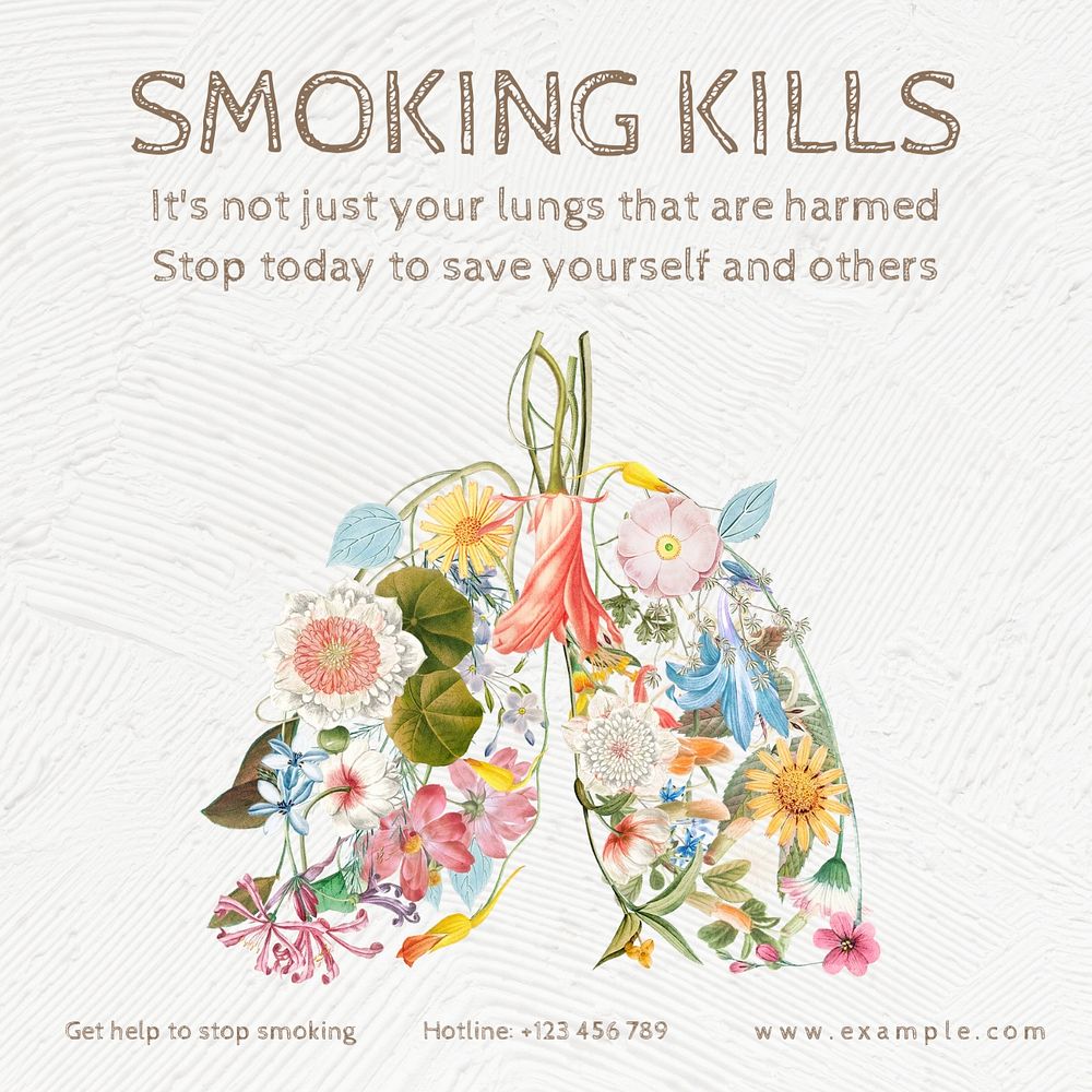 Smoking kills Facebook post template, editable design