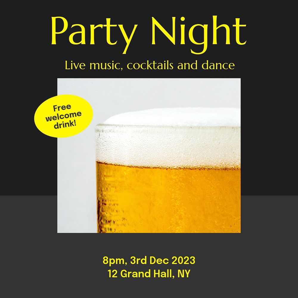 Party night Instagram post template, editable text