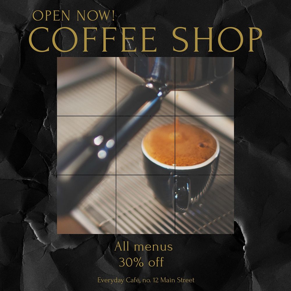 Coffee shop Instagram post template, editable text