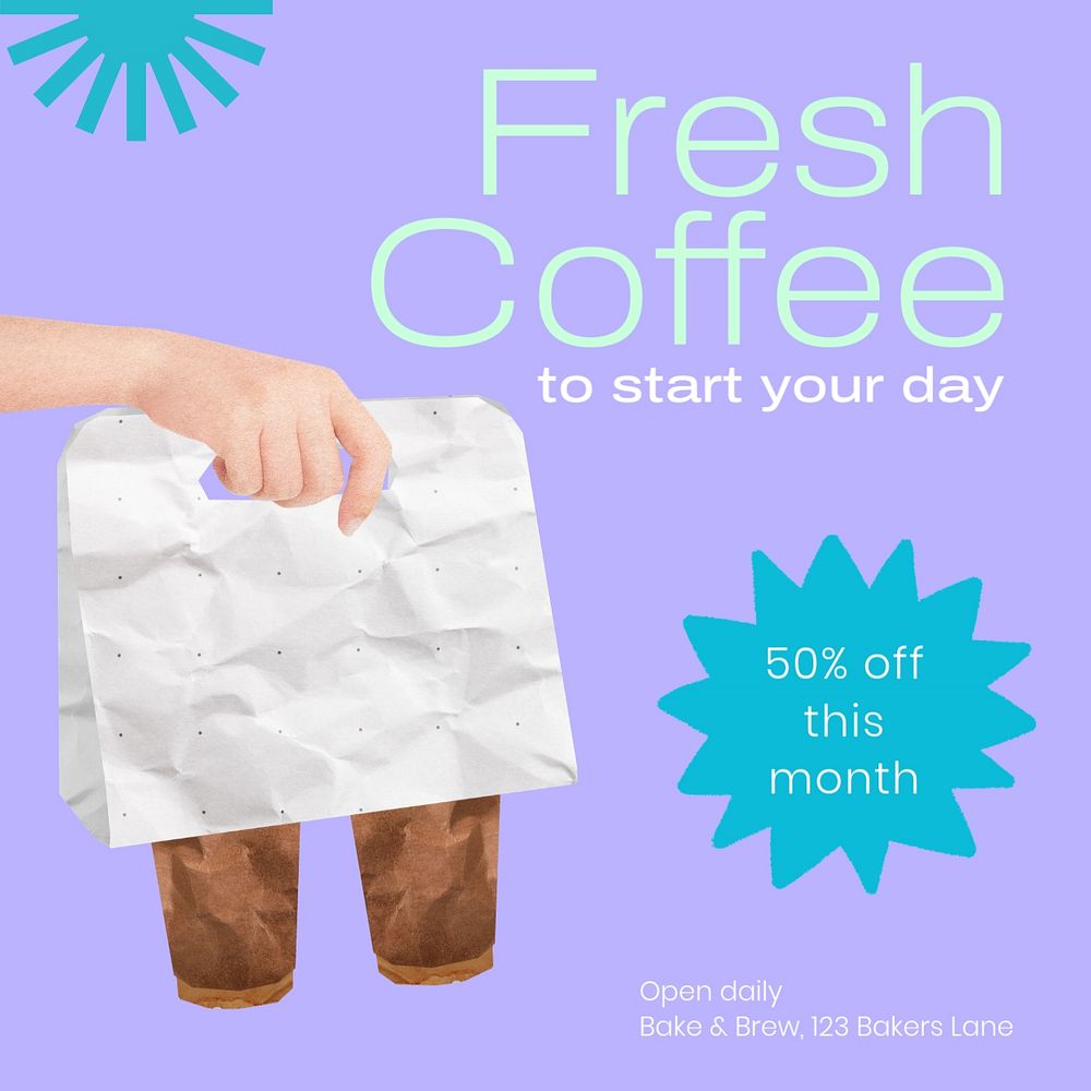 Fresh coffee Facebook post template, editable design