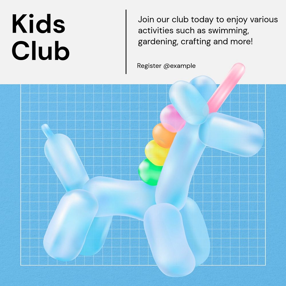 Kids club Facebook post template, editable design