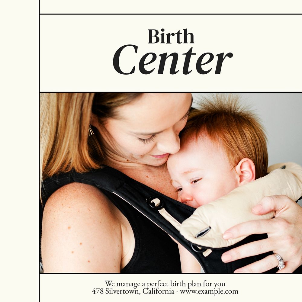 Birth center  Instagram post template, editable text