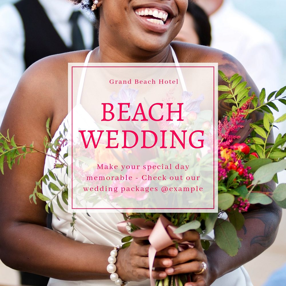 Beach wedding  Instagram post template, editable text