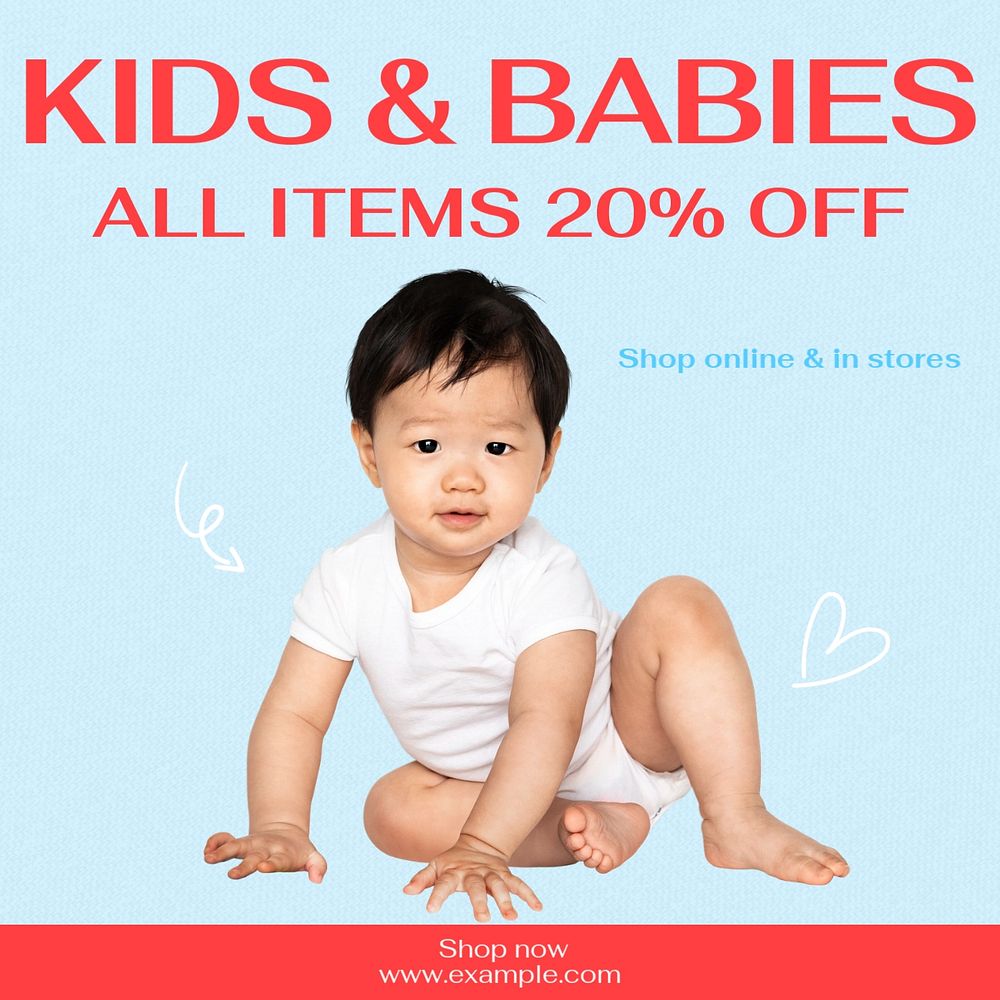 Sale, kid & baby  Instagram post template, editable text