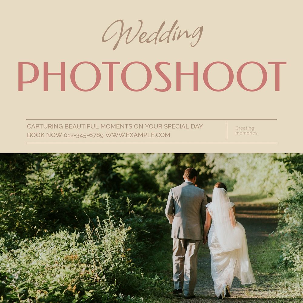 Wedding photoshoot  Instagram post template, editable text