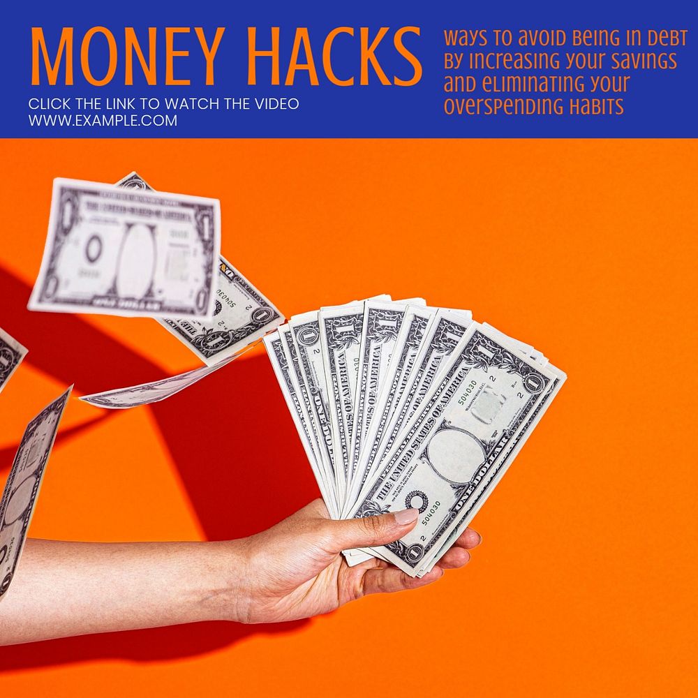 Money hacks  Instagram post template, editable text