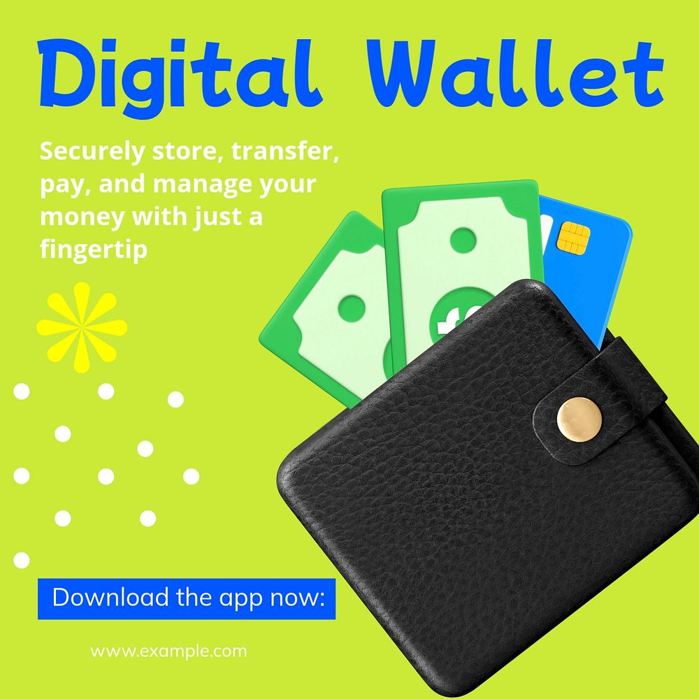 Digital wallet Instagram post template, editable text