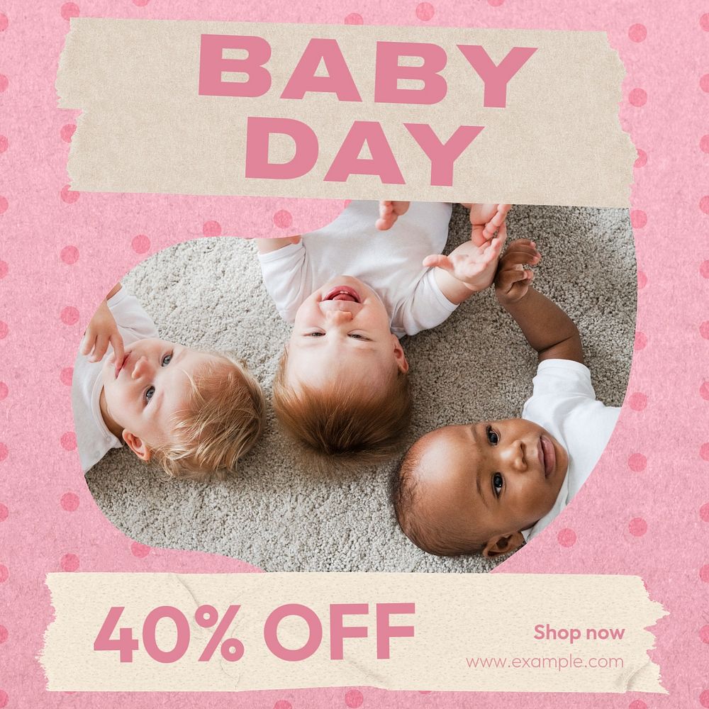 Baby day Facebook post template, editable design